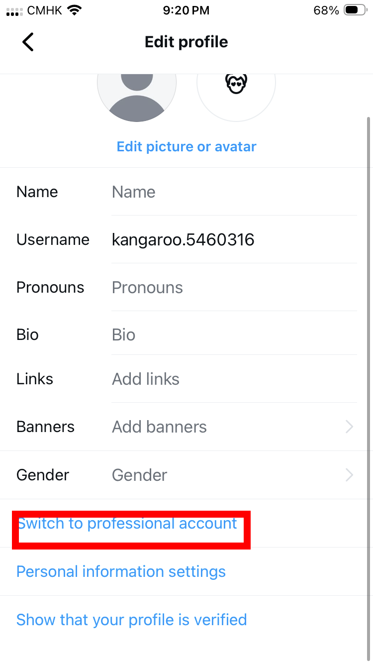 Edit profile 頁面