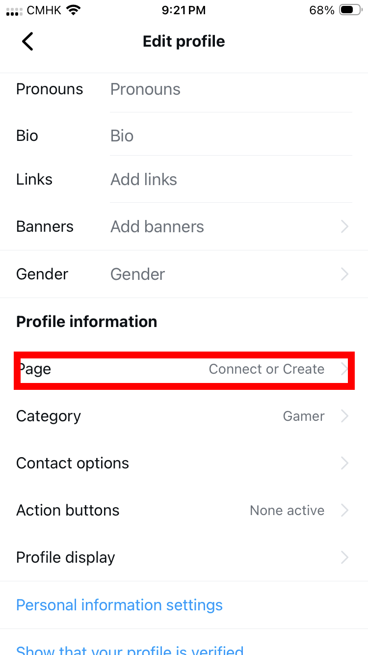 Profile information — Page