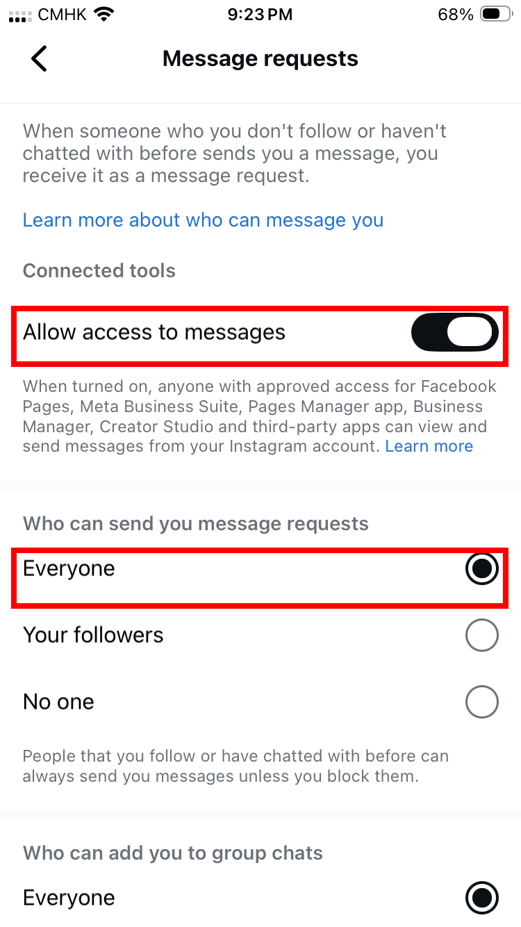 開啟 Allow access to messages