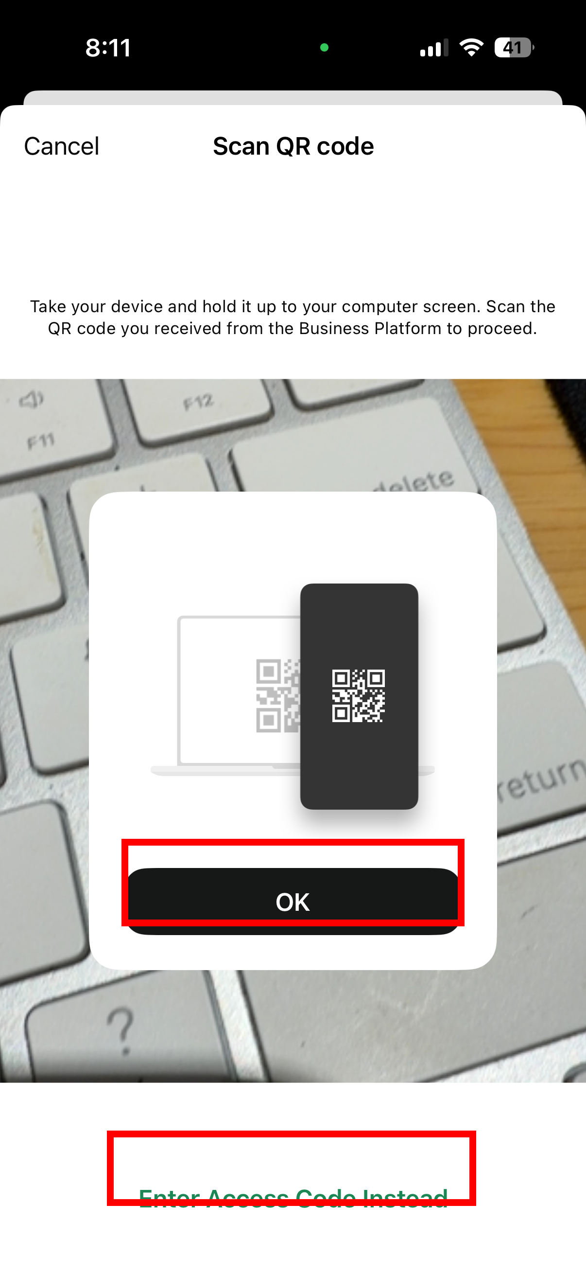 掃描 QR code 或輸入存取碼