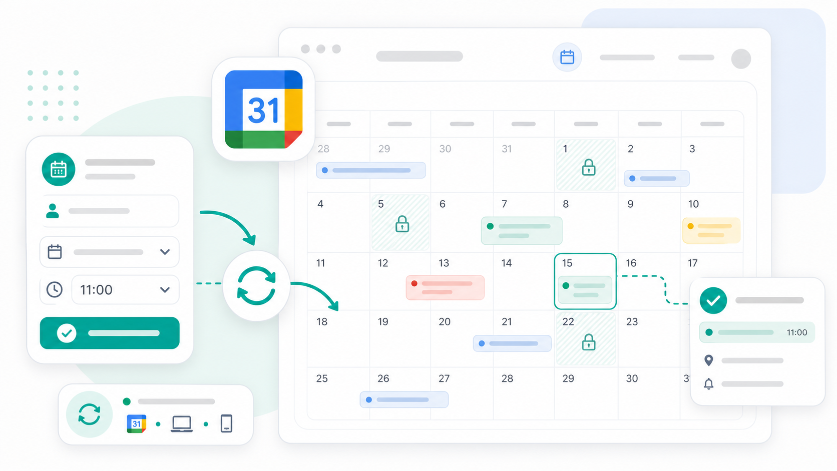 Google Calendar booking sync dashboard